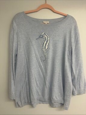 Talbots Pale Blue Sweater with White Seahorse
